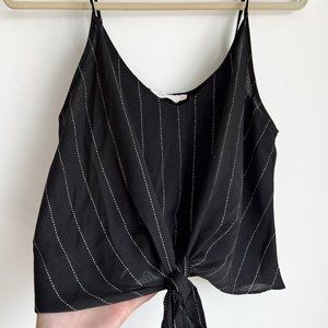 Front Tie Black Stripe Tank Top - Lightweight and Airy